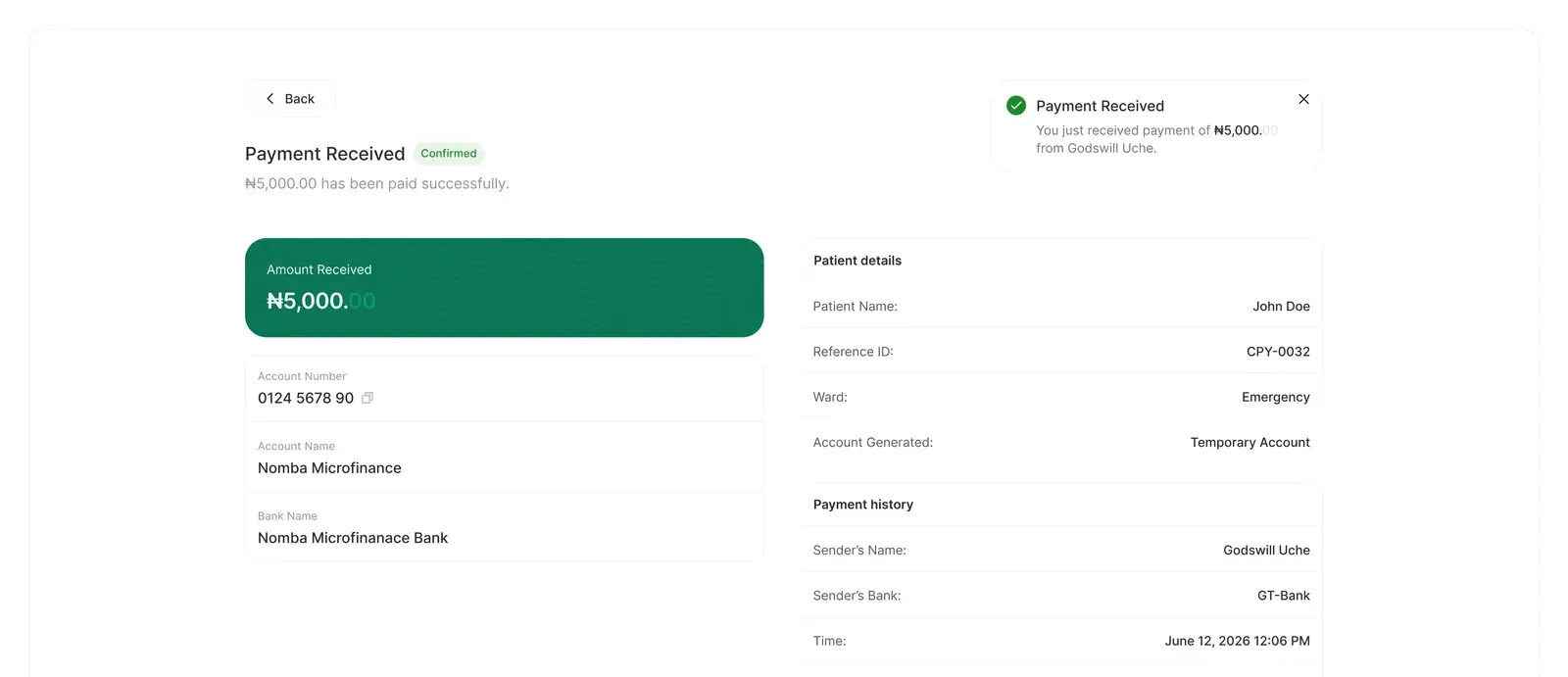 Display Payment being made